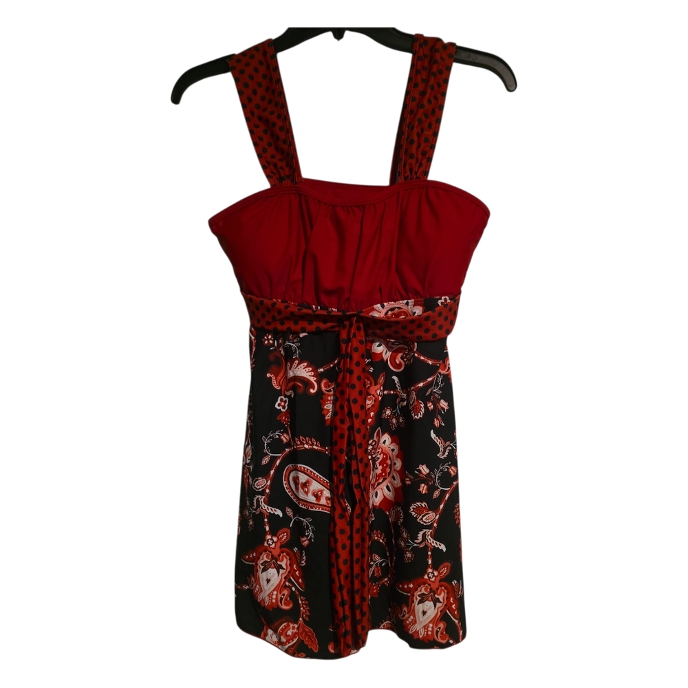 Red and Black Paisley Bikini Top